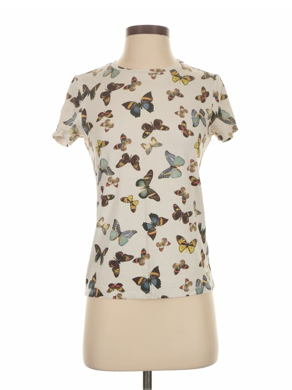 L’AGENCE Ivory Butterfly Print Tee Size Small Rayon Stretch Short Sleeve
